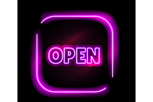 Download Open Neon Sign. Purple Light. Nightclub - Club Collection